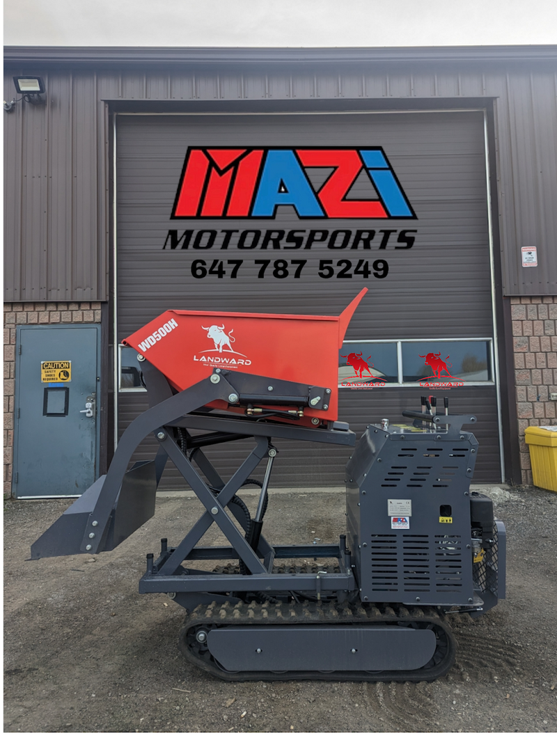 500kg Hydraulic Tracked Power Wheelbarrow – 10HP Gas High Lift | Landward WD500H