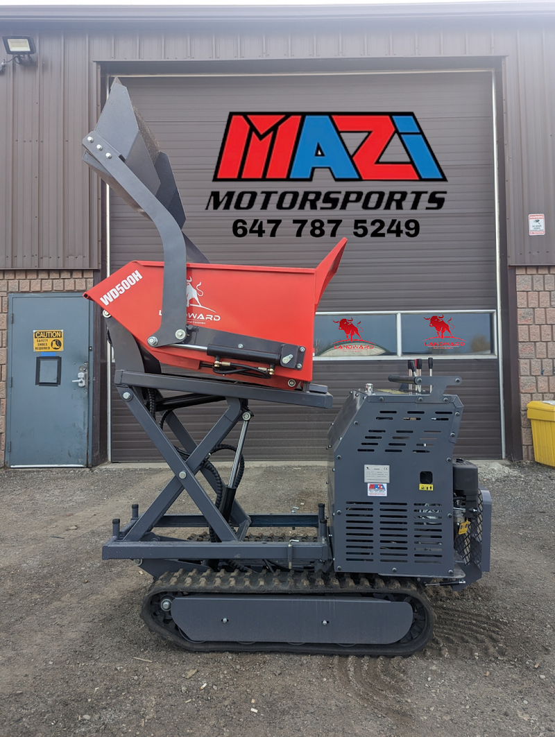 500kg Hydraulic Tracked Power Wheelbarrow – 10HP Gas High Lift | Landward WD500H