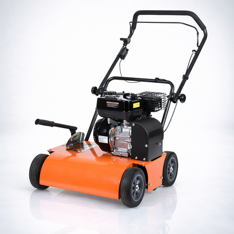 18 inch gas lawn dethatcher and scarifier with 4-speed transmission and adjustable handle