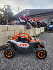 Kids Electric XRS 24V ride-on UTV in orange side view