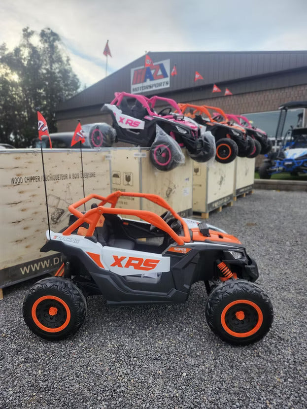 Kids Electric XRS 24V ride-on UTV in orange side view