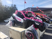 Kids Electric XRS 24V ride-on UTV in pink side view at Mazi Motors Ontario