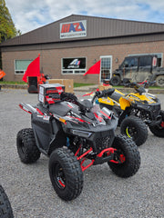 Landward 125cc kids gas ATV in black with red accents front view
