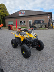 Landward 125cc kids gas ATV in yellow and black front view at Mazi Motors