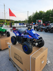 110cc Landward Trail Master kids gas ATV in blue front view at Mazi Motors Ontario
