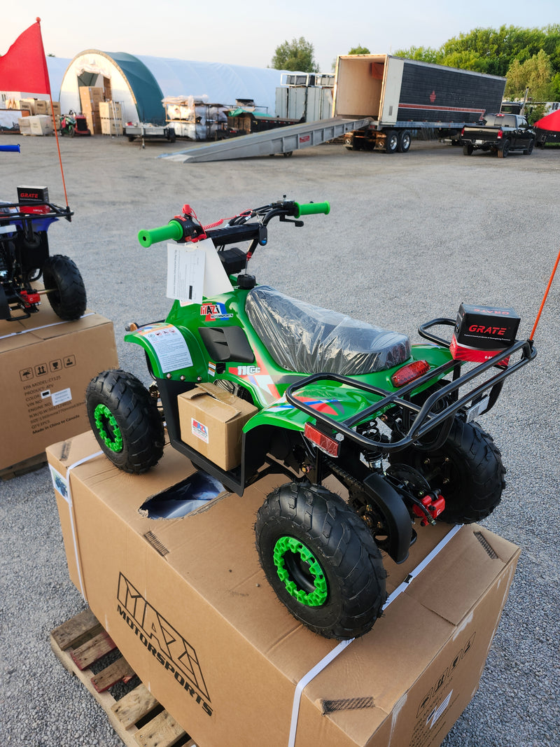 110cc Landward Trail Master kids gas ATV in green 3 quarter angle at Mazi Motors