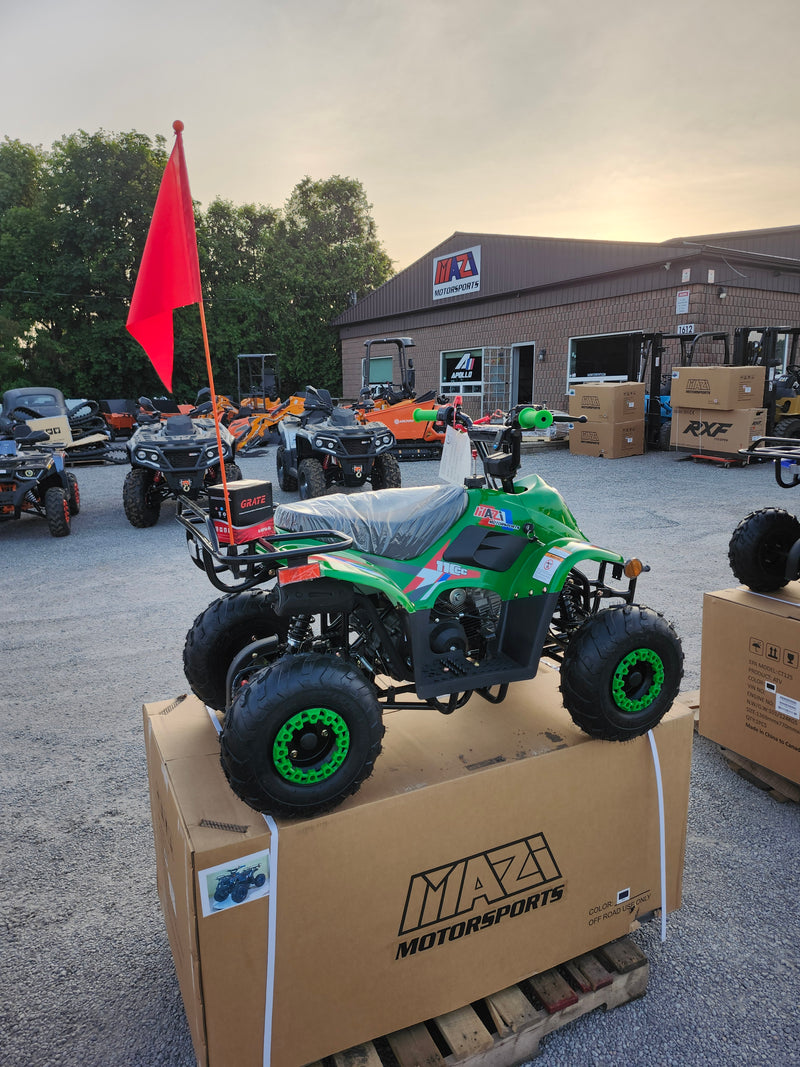 110cc Landward Trail Master kids gas ATV in green side view at Mazi Motors