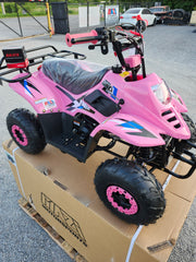 110cc Landward Trail Master kids gas ATV in pink front angle view at Mazi Motors Ontario