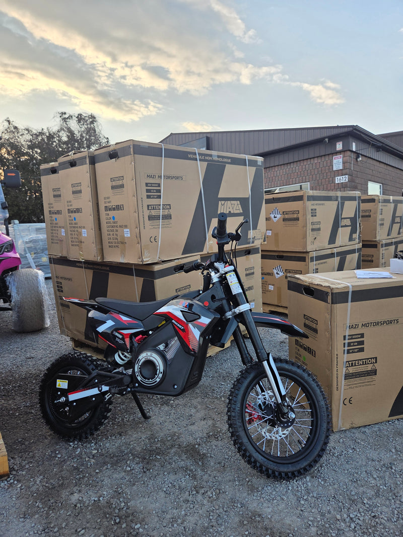 Mazi Rocket 1300W kids electric dirt bike in stock at Mazi Motors Ontario